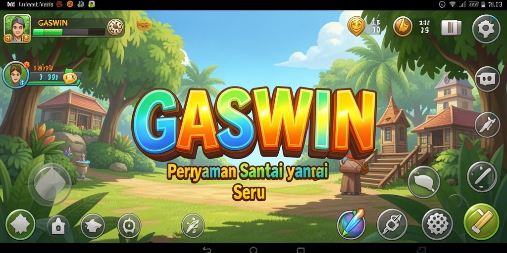 Screenshot GASWIN menampilkan gameplay santai dan penuh warna.